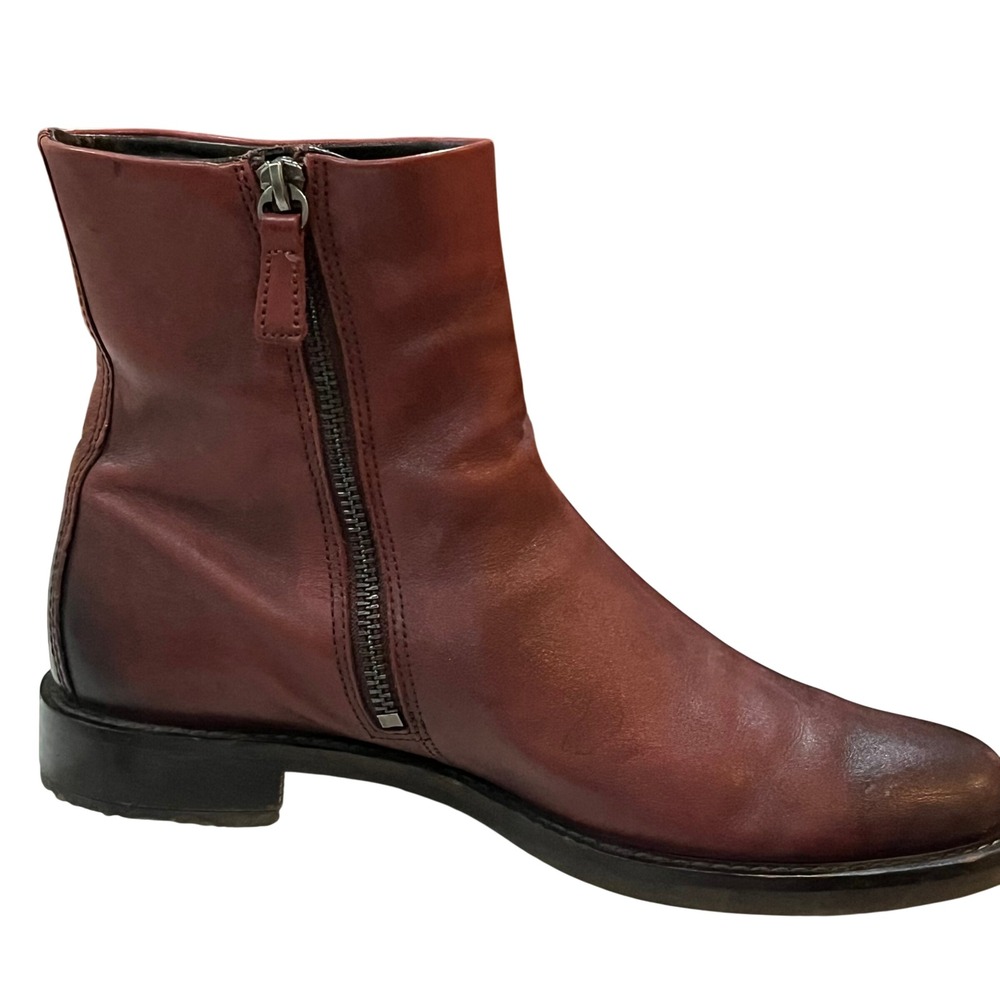 ECCO Women's Burgundy Leather Side Zip Ankle Boots Low Heel Sartorelle 25 sz 7‎